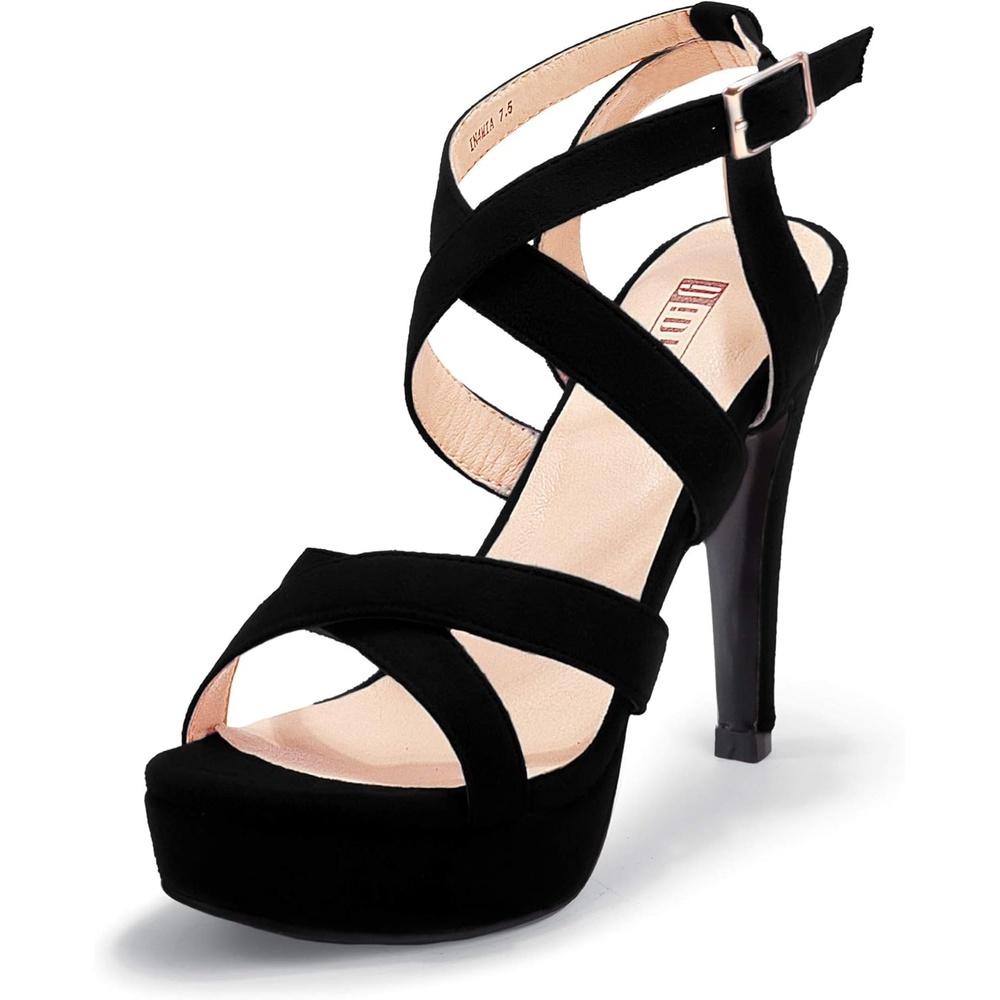 image:imageIDIFU Womens Dress Platform High Heels Strappy Heeled Sandals Open Toe Ankle Strap Shoes for Women Wedding Bridal HomecomingBlack Nubuck
