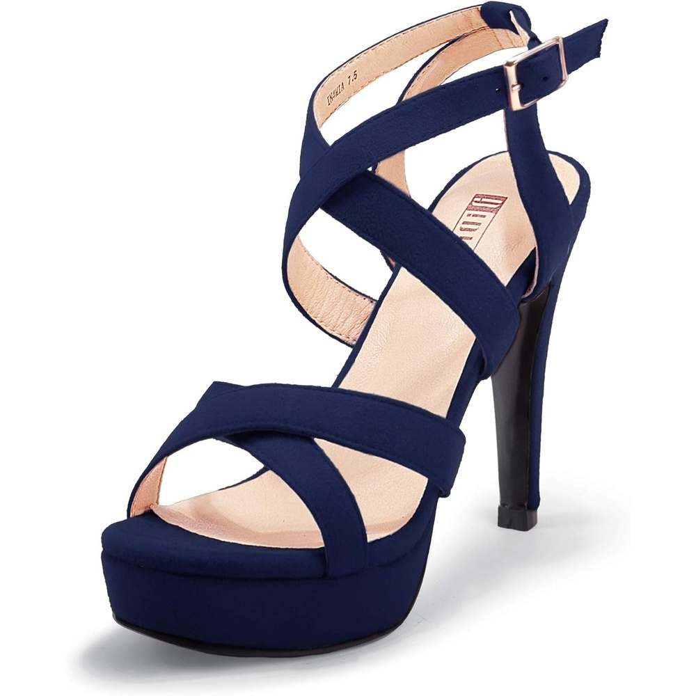image:imageIDIFU Womens Dress Platform High Heels Strappy Heeled Sandals Open Toe Ankle Strap Shoes for Women Wedding Bridal HomecomingBlue Suede