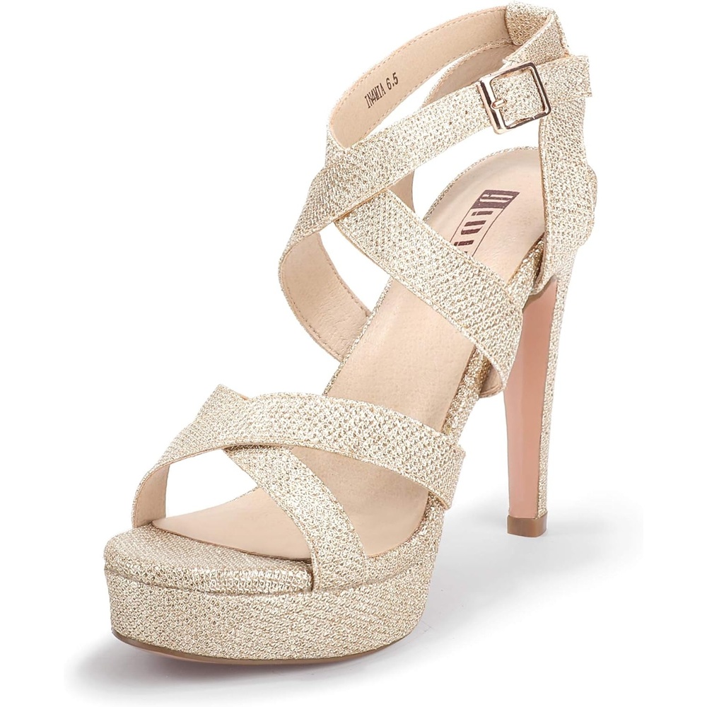 image:imageIDIFU Womens Dress Platform High Heels Strappy Heeled Sandals Open Toe Ankle Strap Shoes for Women Wedding Bridal HomecomingGold Glitter