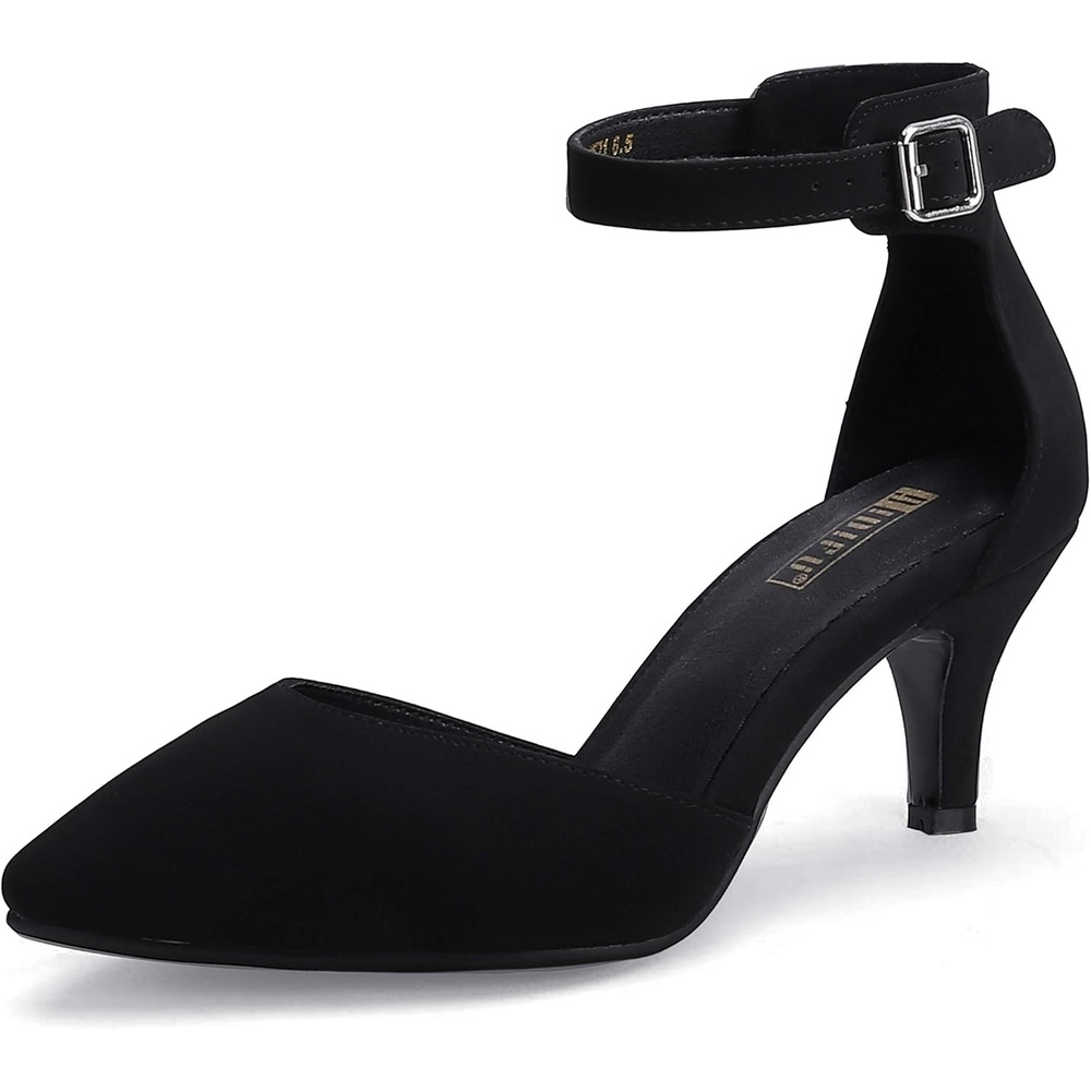 image:imageIDIFU Womens IN3 DOrsay Pumps Low Kitten Heels for Women Dress Shoes Pointed Closed Toe Wedding Bride Ankle Strap Dressy Silver Black Nude White Gold Heels for WomenBlack Nubuck
