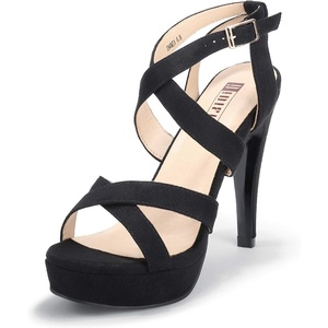 image:imageIDIFU Womens Dress Platform High Heels Strappy Heeled Sandals Open Toe Ankle Strap Shoes for Women Wedding Bridal HomecomingBlack Suede