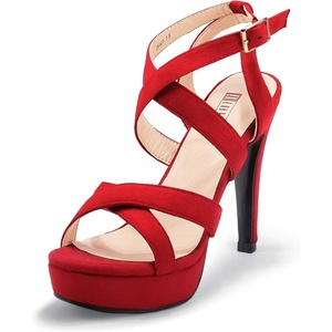 image:imageIDIFU Womens Dress Platform High Heels Strappy Heeled Sandals Open Toe Ankle Strap Shoes for Women Wedding Bridal HomecomingRed Suede