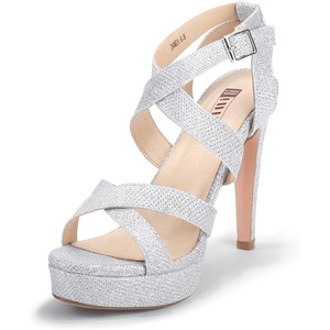 image:imageIDIFU Womens Dress Platform High Heels Strappy Heeled Sandals Open Toe Ankle Strap Shoes for Women Wedding Bridal HomecomingSilver Glitter