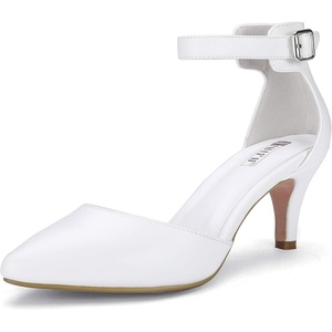 image:imageIDIFU Womens IN3 DOrsay Pumps Low Kitten Heels for Women Dress Shoes Pointed Closed Toe Wedding Bride Ankle Strap Dressy Silver Black Nude White Gold Heels for WomenWhite Pu