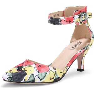 image:imageIDIFU Womens IN3 DOrsay Pumps Low Kitten Heels for Women Dress Shoes Pointed Closed Toe Wedding Bride Ankle Strap Dressy Silver Black Nude White Gold Heels for WomenFloral Yellow
