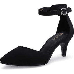 image:imageIDIFU Womens IN3 DOrsay Pumps Low Kitten Heels for Women Dress Shoes Pointed Closed Toe Wedding Bride Ankle Strap Dressy Silver Black Nude White Gold Heels for WomenBlack Nubuck