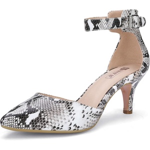 image:imageIDIFU Womens IN3 DOrsay Pumps Low Kitten Heels for Women Dress Shoes Pointed Closed Toe Wedding Bride Ankle Strap Dressy Silver Black Nude White Gold Heels for WomenSnake White