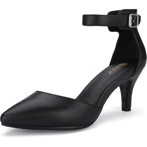 image:imageIDIFU Womens IN3 DOrsay Pumps Low Kitten Heels for Women Dress Shoes Pointed Closed Toe Wedding Bride Ankle Strap Dressy Silver Black Nude White Gold Heels for WomenBlack Pu