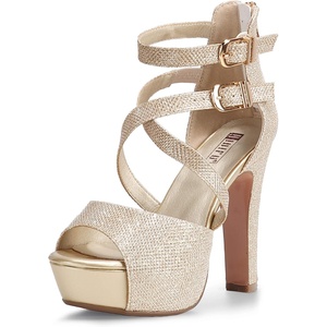 image:imageIDIFU Womens IN5 Charcy Crisscross Strappy Platform High Chunky Heels Peep Toe Pump Party Heeled SandalsGold