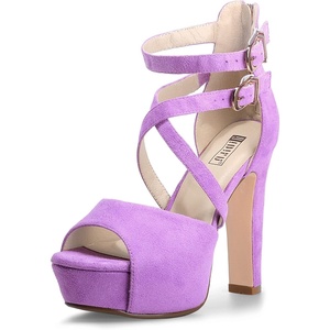 image:imageIDIFU Womens IN5 Charcy Crisscross Strappy Platform High Chunky Heels Peep Toe Pump Party Heeled SandalsLilac Suede