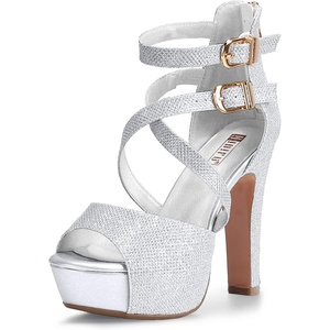 image:imageIDIFU Womens IN5 Charcy Crisscross Strappy Platform High Chunky Heels Peep Toe Pump Party Heeled SandalsSilver
