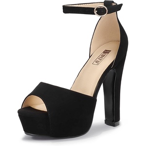 image:imageIDIFU Womens Platform Chunky High Heels Dress Sandals Peep Toe Ankle Strap Wedding Party Evening Shoes for Women BrideBlack Nubuck