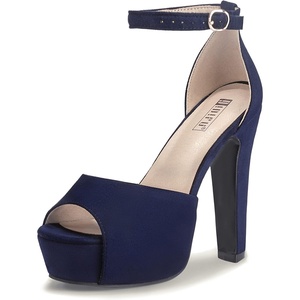 image:imageIDIFU Womens Platform Chunky High Heels Dress Sandals Peep Toe Ankle Strap Wedding Party Evening Shoes for Women BrideBlue Suede