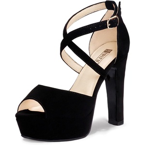 image:imageIDIFU Womens Platform Chunky High Heels Dress Sandals Peep Toe Ankle Strap Wedding Party Evening Shoes for Women BrideK Black Nubuck