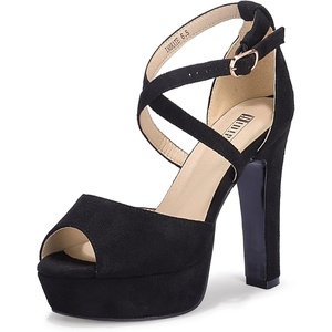 image:imageIDIFU Womens Platform Chunky High Heels Dress Sandals Peep Toe Ankle Strap Wedding Party Evening Shoes for Women BrideK Black Suede