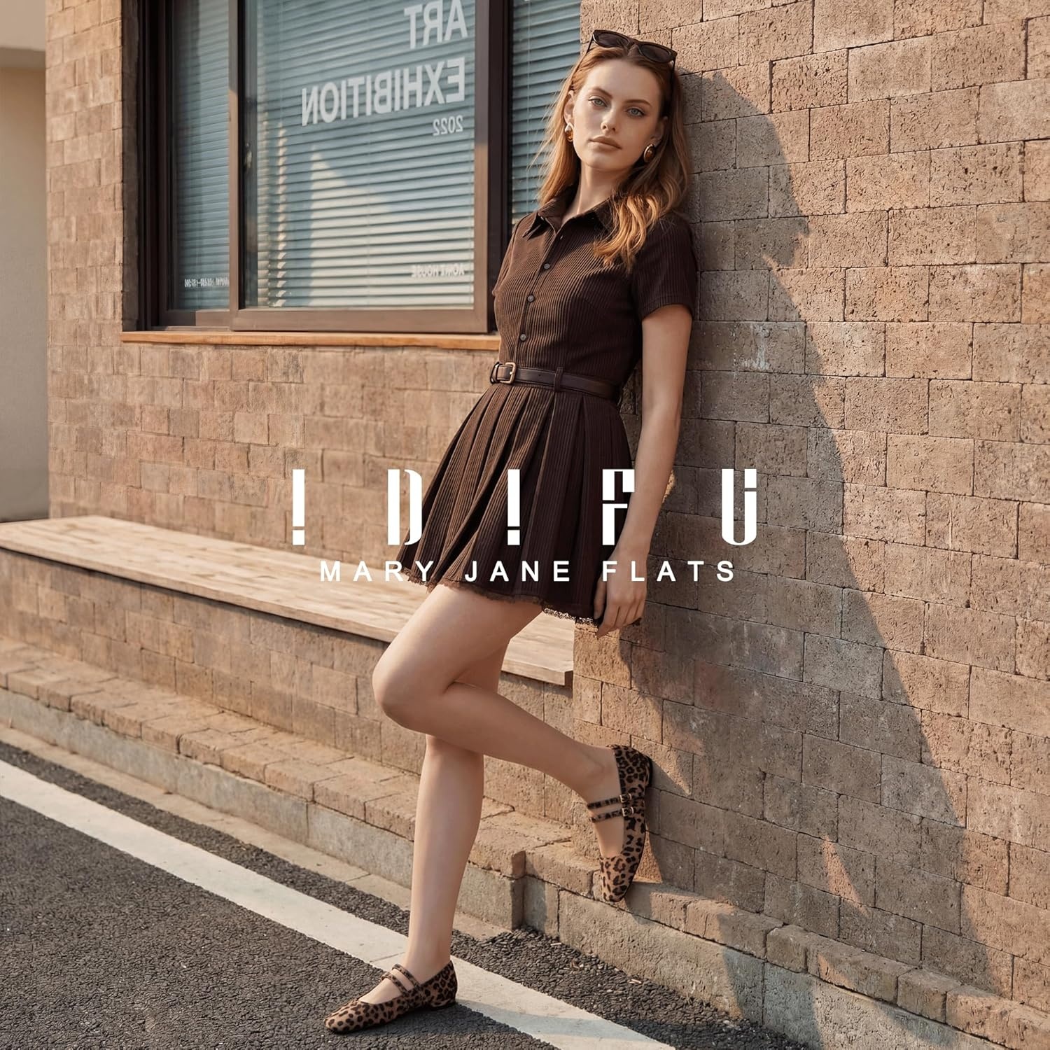 image:imageIDIFU Ballet Flats Square Toe Mary Jane Flat Shoes for Women Double Strap Closed Toe Ballerina Flat Dress Shoes Comfortable Casual Formal Work Office Business Cute Fashion Dressy FlatsLeopard Suede