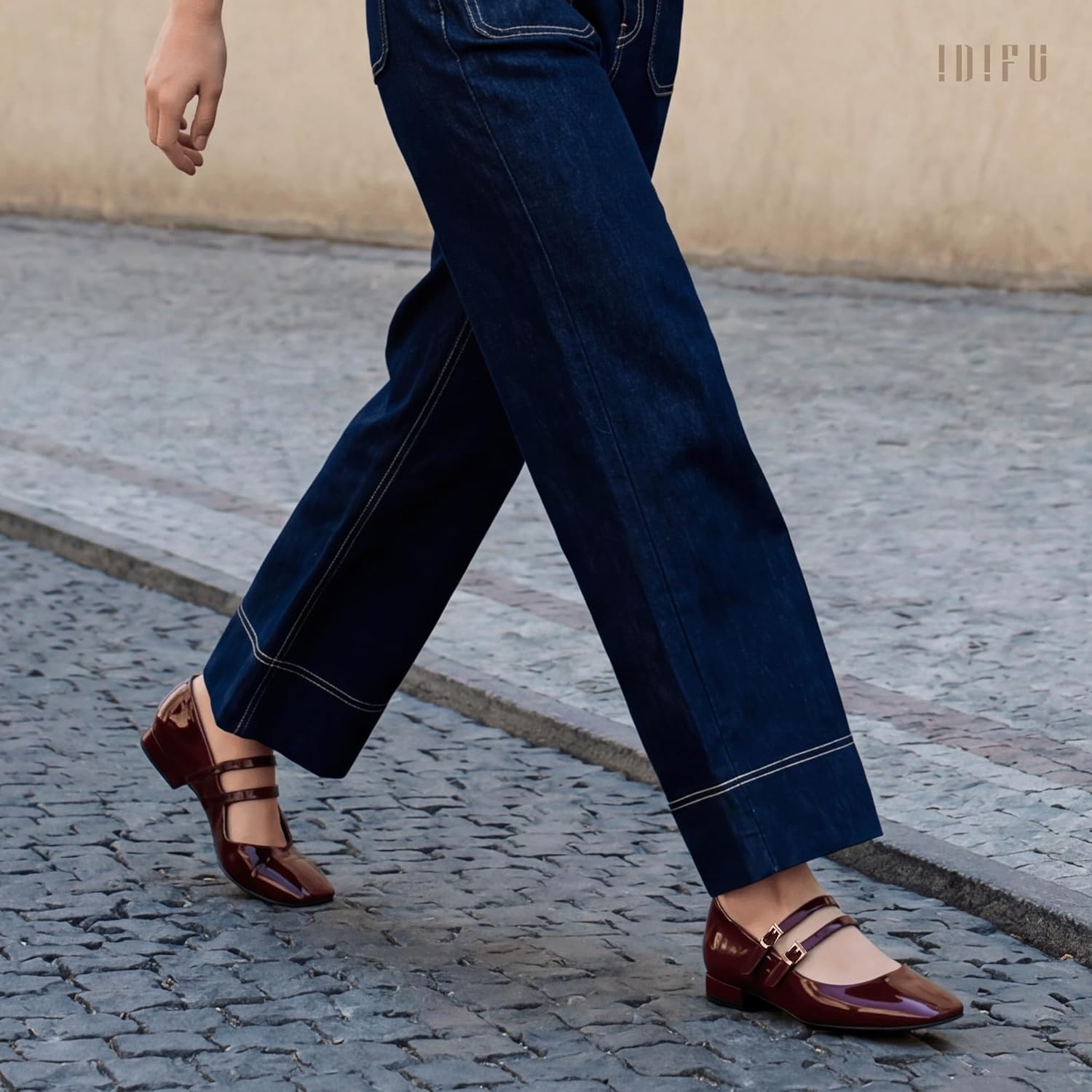 image:imageIDIFU Ballet Flats Square Toe Mary Jane Flat Shoes for Women Double Strap Closed Toe Ballerina Flat Dress Shoes Comfortable Casual Formal Work Office Business Cute Fashion Dressy FlatsRed Pat