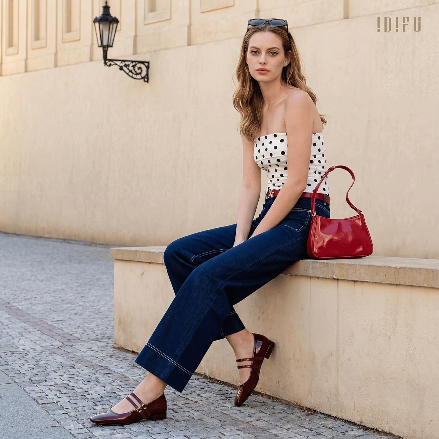 image:imageIDIFU Ballet Flats Square Toe Mary Jane Flat Shoes for Women Double Strap Closed Toe Ballerina Flat Dress Shoes Comfortable Casual Formal Work Office Business Cute Fashion Dressy FlatsRed Pat