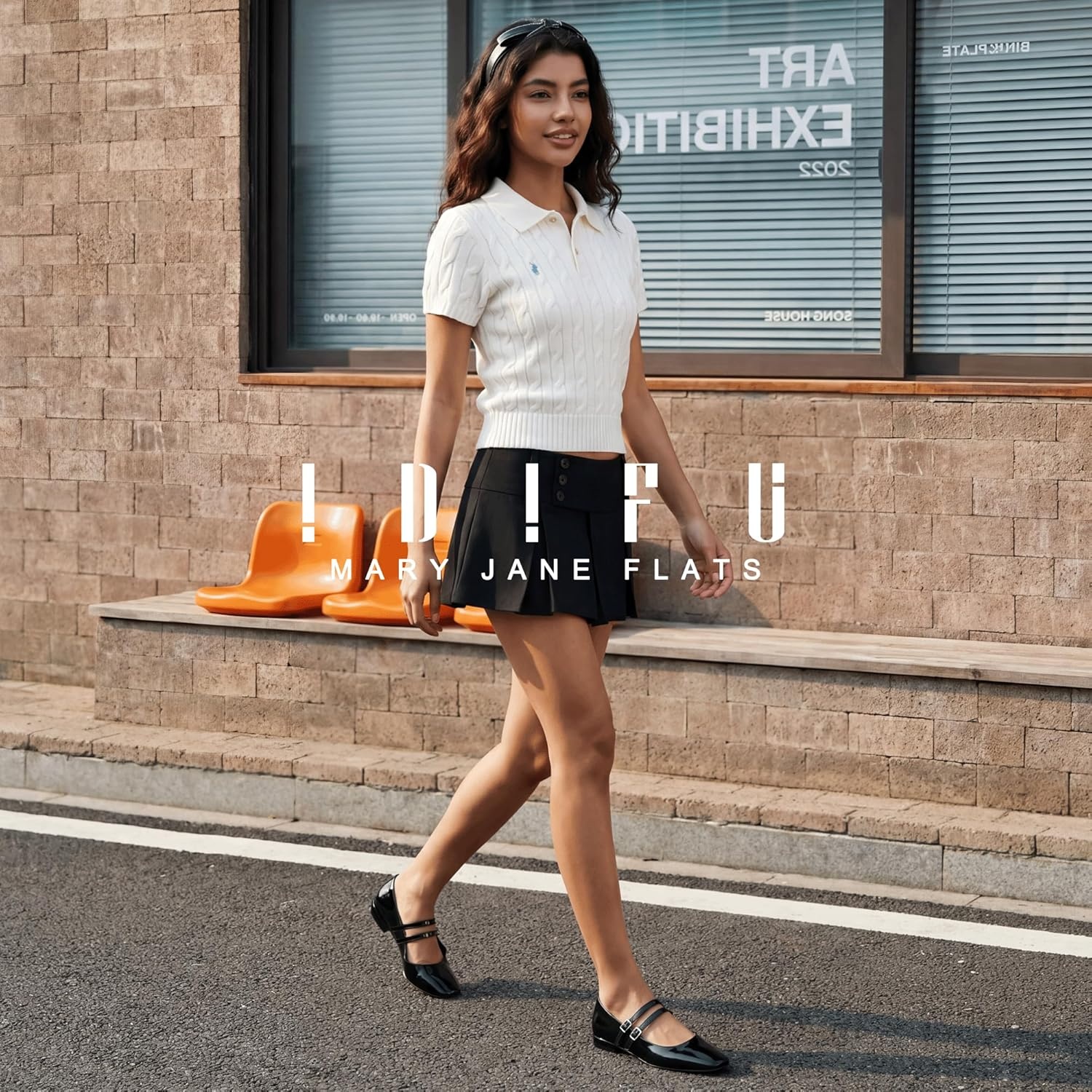 image:imageIDIFU Ballet Flats Square Toe Mary Jane Flat Shoes for Women Double Strap Closed Toe Ballerina Flat Dress Shoes Comfortable Casual Formal Work Office Business Cute Fashion Dressy FlatsBlack Pat
