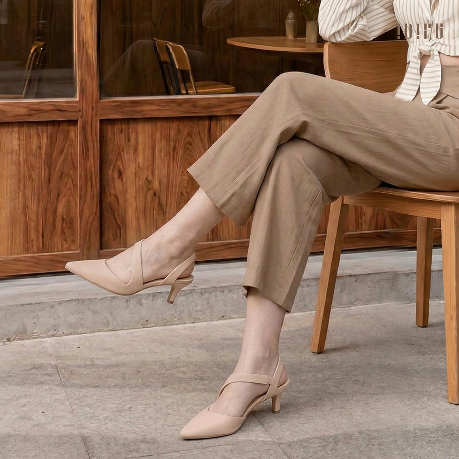 image:imageIDIFU IN2 Kitten Closed Toe Heels Slingback Low Short Pointed Pumps Small Comfortable Work Dress Shoes for Women Wedding Prom Graduation Heel Formal Cute Ladies Pumps ShoesNude Nubuck