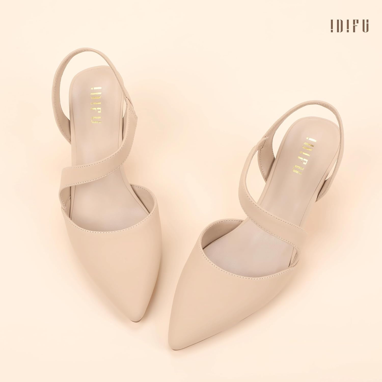 image:imageIDIFU IN2 Kitten Closed Toe Heels Slingback Low Short Pointed Pumps Small Comfortable Work Dress Shoes for Women Wedding Prom Graduation Heel Formal Cute Ladies Pumps ShoesNude Nubuck