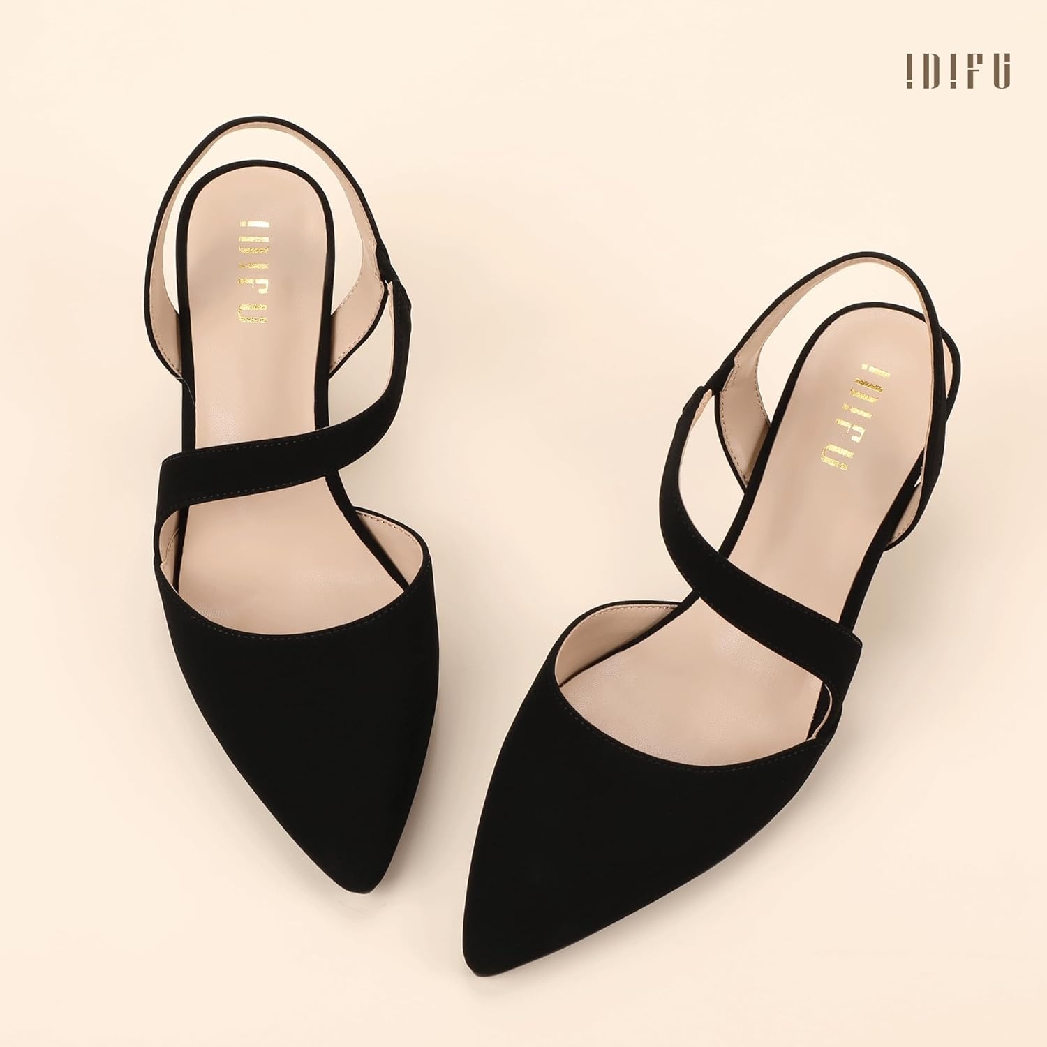 image:imageIDIFU IN2 Kitten Closed Toe Heels Slingback Low Short Pointed Pumps Small Comfortable Work Dress Shoes for Women Wedding Prom Graduation Heel Formal Cute Ladies Pumps ShoesBlack Nubuck