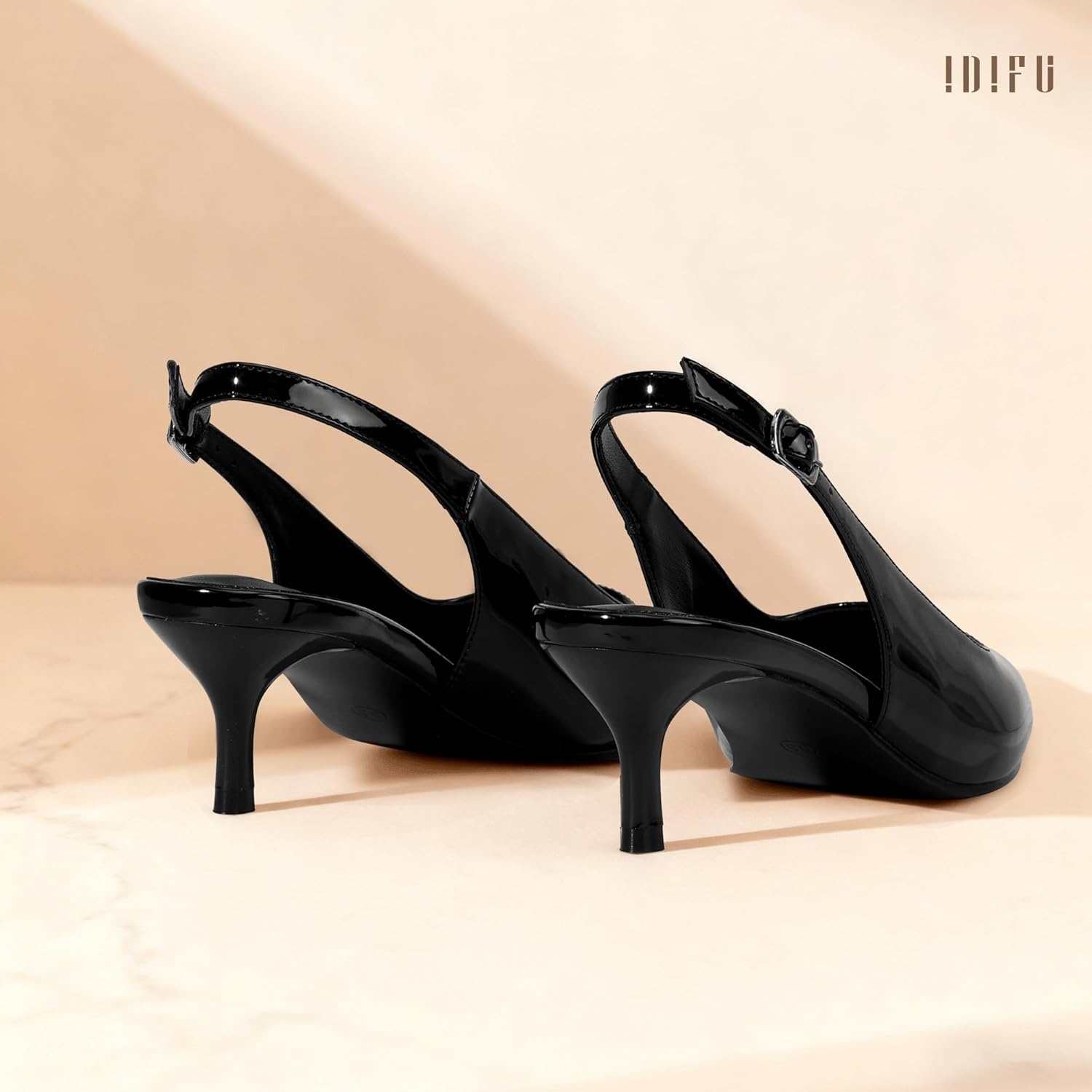 image:imageIDIFU IN2 Kitten Heels Slingback Dress Shoes for Women Low Closed Pointed Toe Small Heels Ladies Brides Dressy Wedding Formal Office Party Evening Prom Comfortable Classy Trendy Cute Pumps ShoesBlack Pat