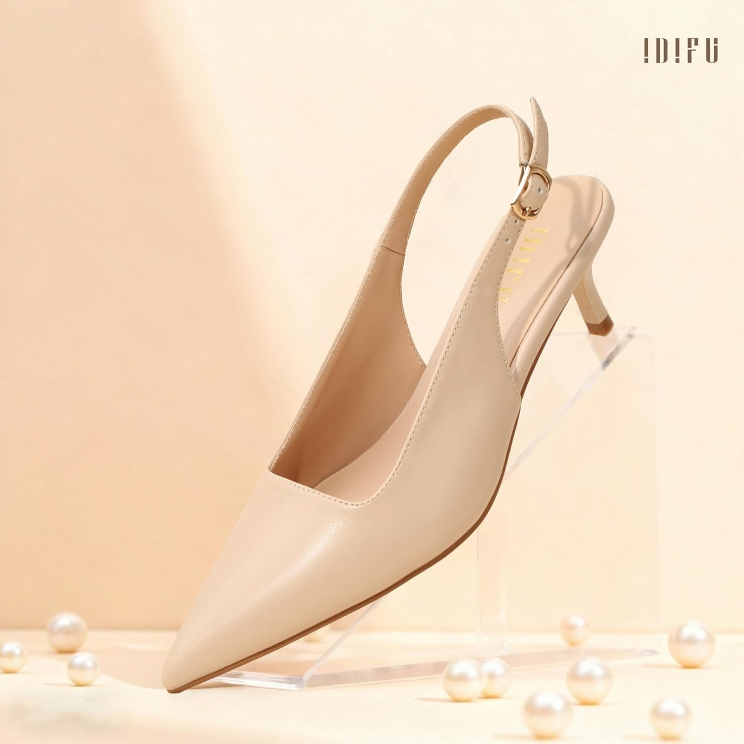 image:imageIDIFU IN2 Kitten Heels Slingback Dress Shoes for Women Low Closed Pointed Toe Small Heels Ladies Brides Dressy Wedding Formal Office Party Evening Prom Comfortable Classy Trendy Cute Pumps ShoesNude Pu