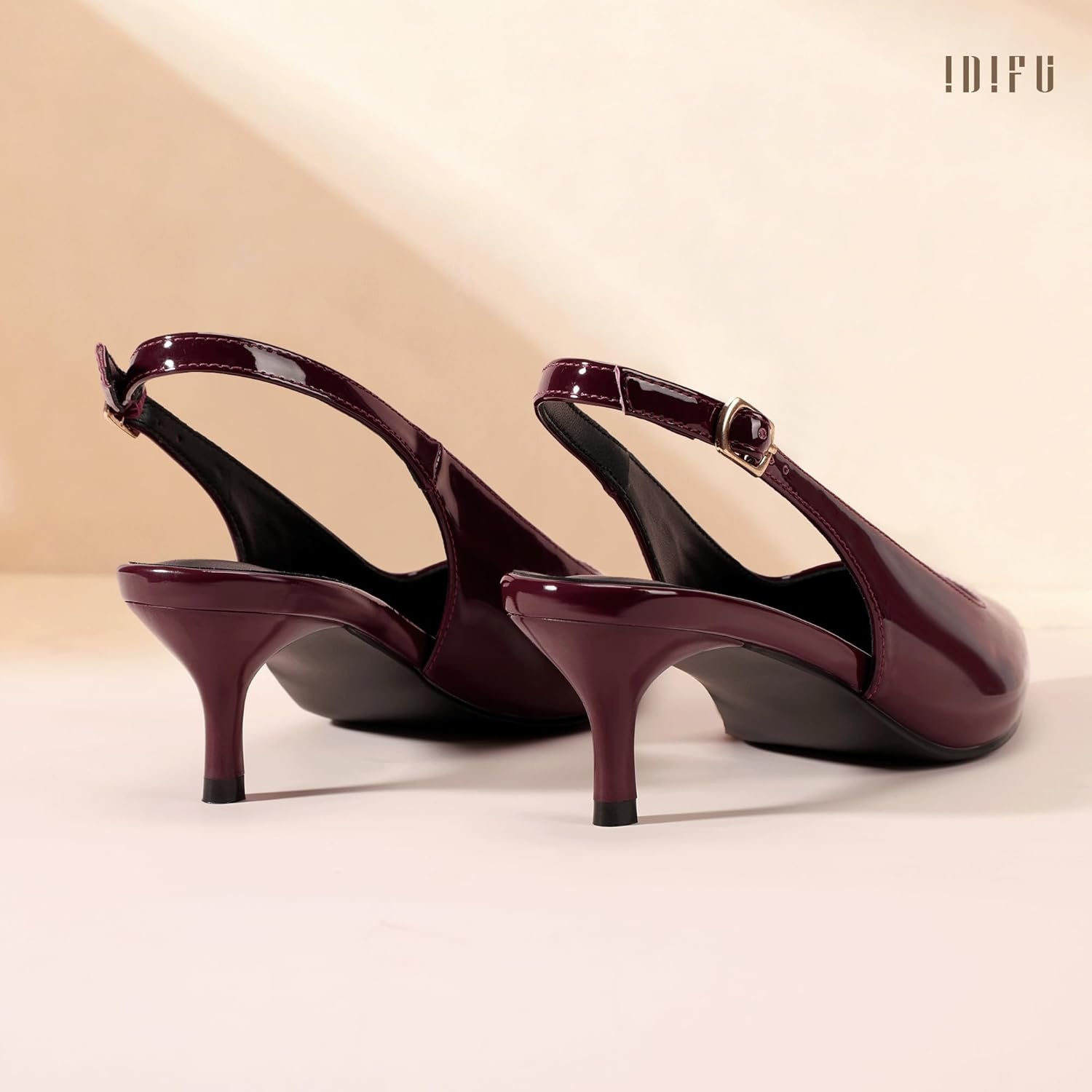 image:imageIDIFU IN2 Kitten Heels Slingback Dress Shoes for Women Low Closed Pointed Toe Small Heels Ladies Brides Dressy Wedding Formal Office Party Evening Prom Comfortable Classy Trendy Cute Pumps ShoesRed Pat