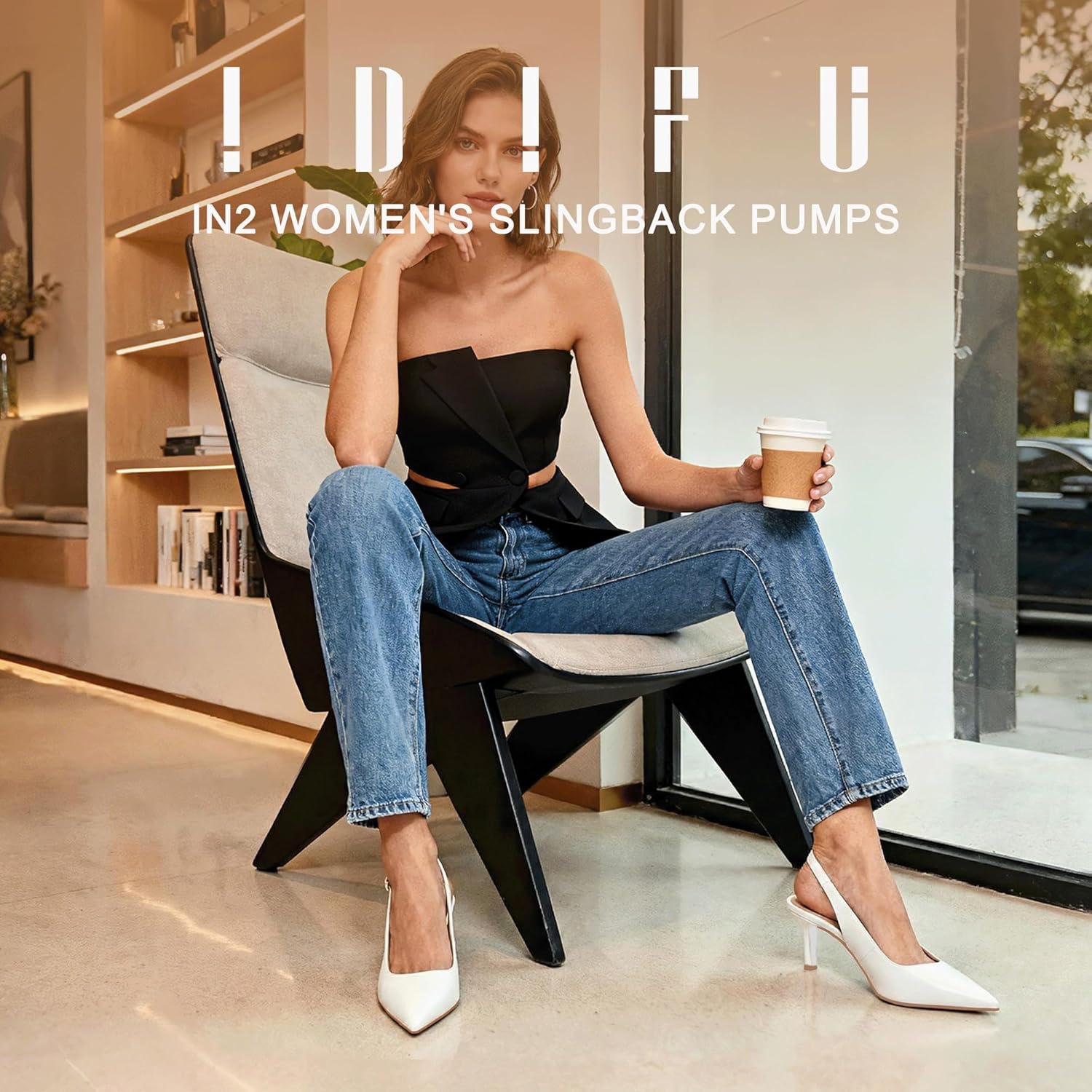 image:imageIDIFU IN2 Kitten Heels Slingback Dress Shoes for Women Low Closed Pointed Toe Small Heels Ladies Brides Dressy Wedding Formal Office Party Evening Prom Comfortable Classy Trendy Cute Pumps ShoesWhite Pu