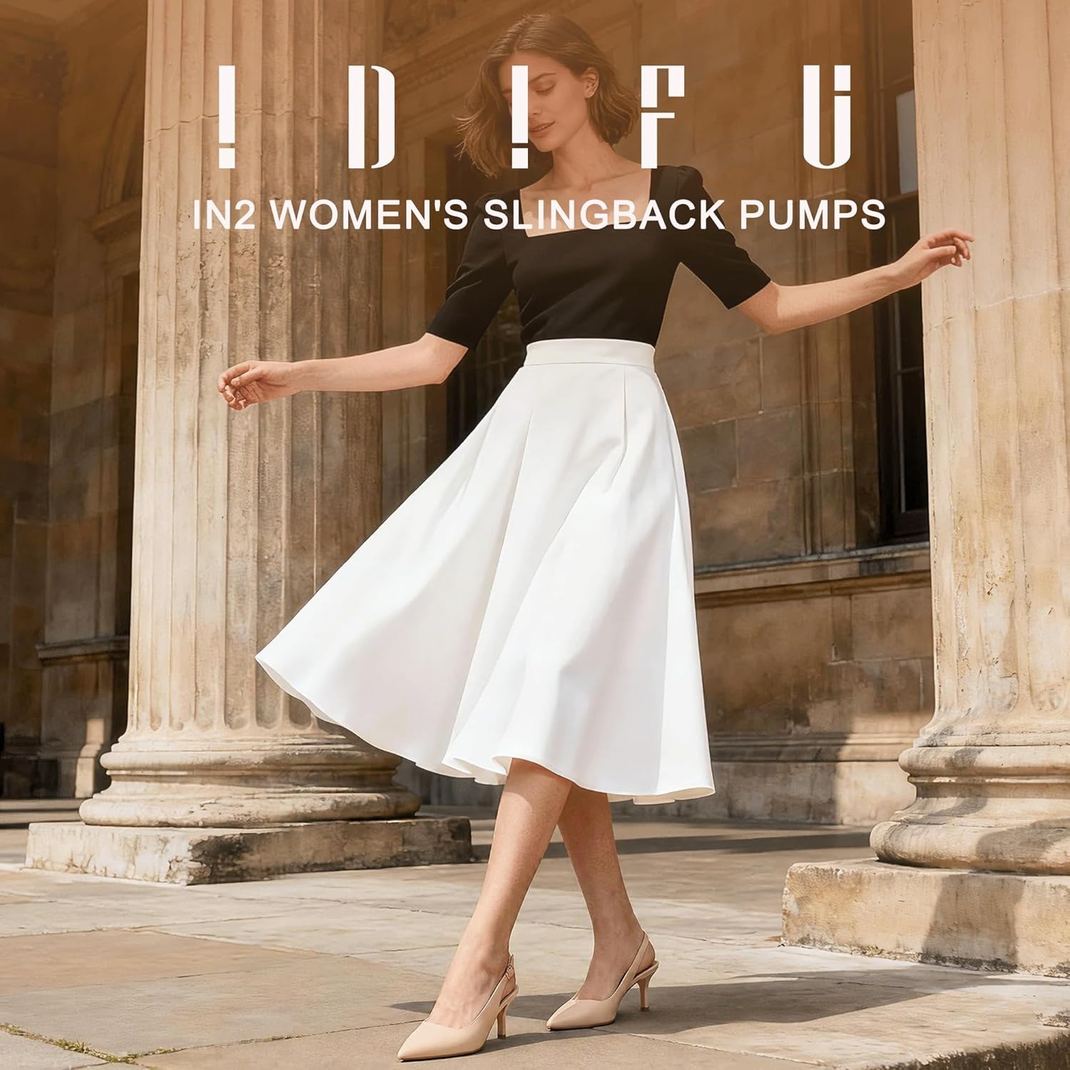 image:imageIDIFU IN2 Kitten Heels Slingback Dress Shoes for Women Low Closed Pointed Toe Small Heels Ladies Brides Dressy Wedding Formal Office Party Evening Prom Comfortable Classy Trendy Cute Pumps ShoesNude Pu