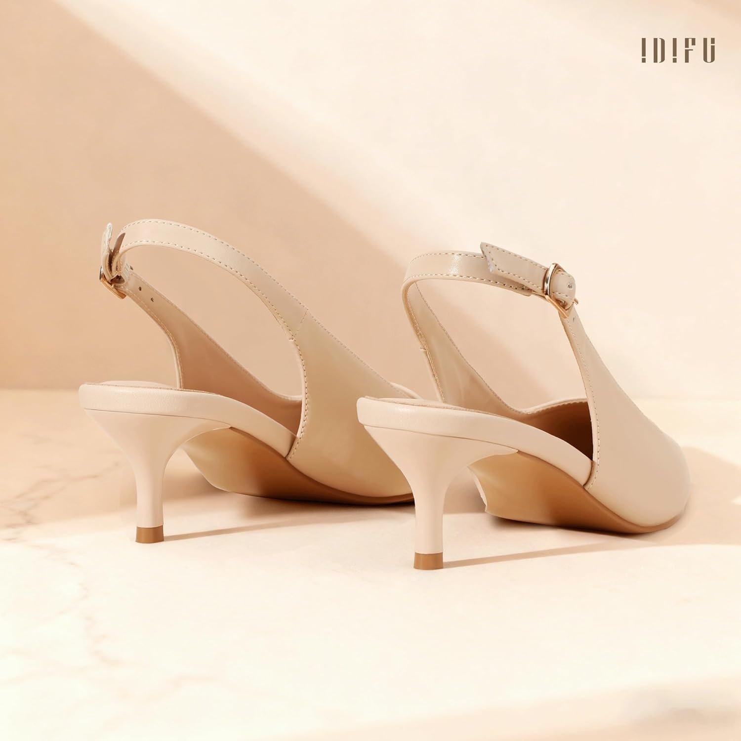 image:imageIDIFU IN2 Kitten Heels Slingback Dress Shoes for Women Low Closed Pointed Toe Small Heels Ladies Brides Dressy Wedding Formal Office Party Evening Prom Comfortable Classy Trendy Cute Pumps ShoesNude Pu