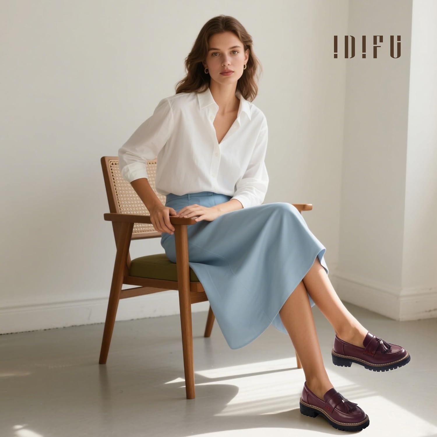 image:imageIDIFU IN2 Platform Loafers for Women Lug Sole Slip on Shoes Chunky Penny Low Heeled Loafers for Women Fall Work Business Office Party Casual Comfortable Fashion Closed Toe Dress Shoes with TasselBurgundy Pu