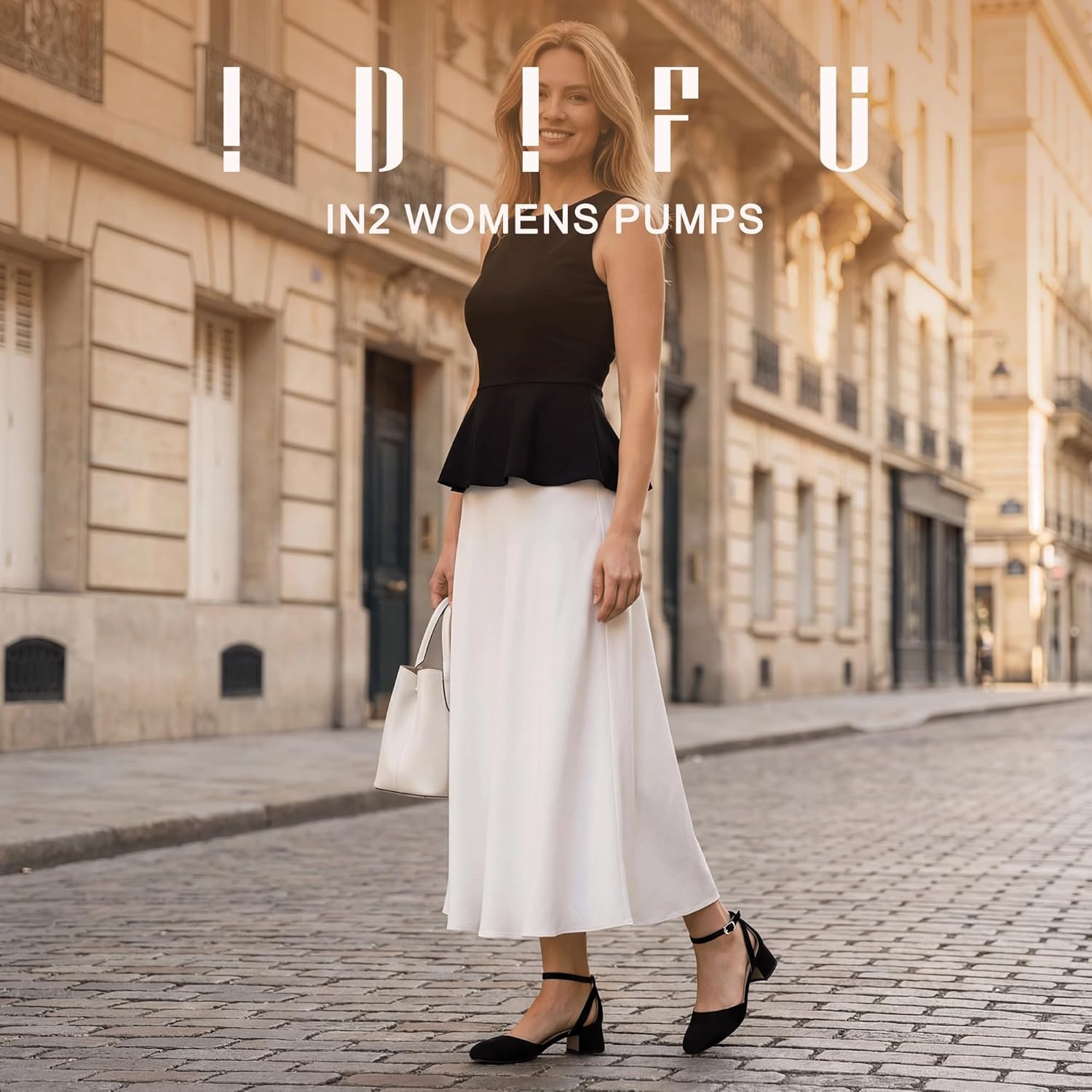 image:imageIDIFU IN2 Womens Pumps Closed Round Toe Low Block Chunky Ankle Strap Heels Dressy Wedding Bride Prom Business Office Dress Shoes for Women Comfortable Cute Formal Short Small HeelsBlack Nubuck