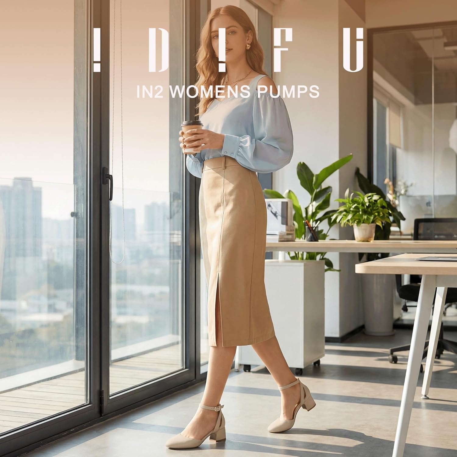 image:imageIDIFU IN2 Womens Pumps Closed Round Toe Low Block Chunky Ankle Strap Heels Dressy Wedding Bride Prom Business Office Dress Shoes for Women Comfortable Cute Formal Short Small HeelsNude Nubuck