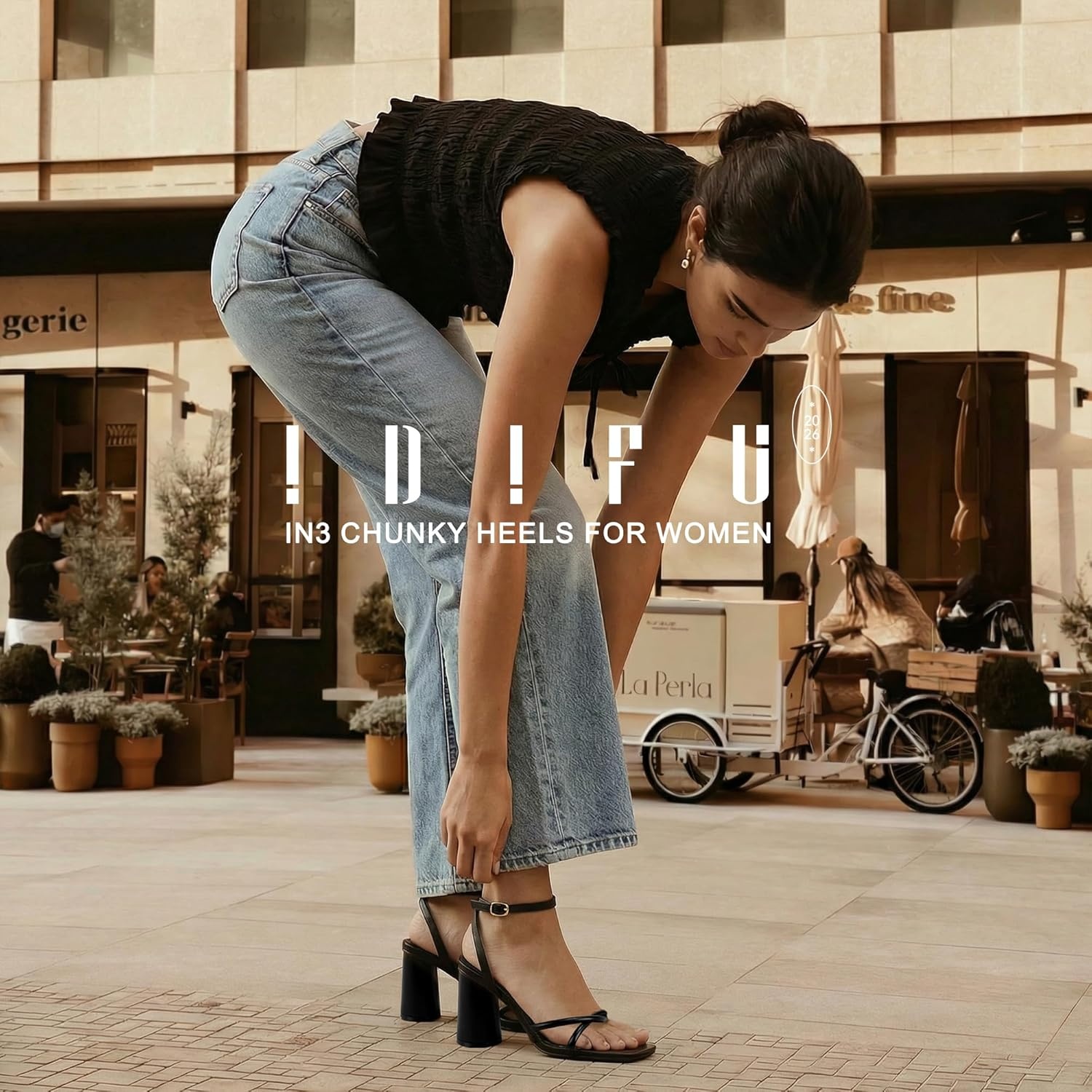 image:imageIDIFU IN3 Chunky Strappy Heels for Women High Block Open Square Toe Heel Dressy Ankle Strap Heeled Sandals Dress Shoes for Women Wedding Bridal Office Prom Shoe Thick HeelsBlack Pu