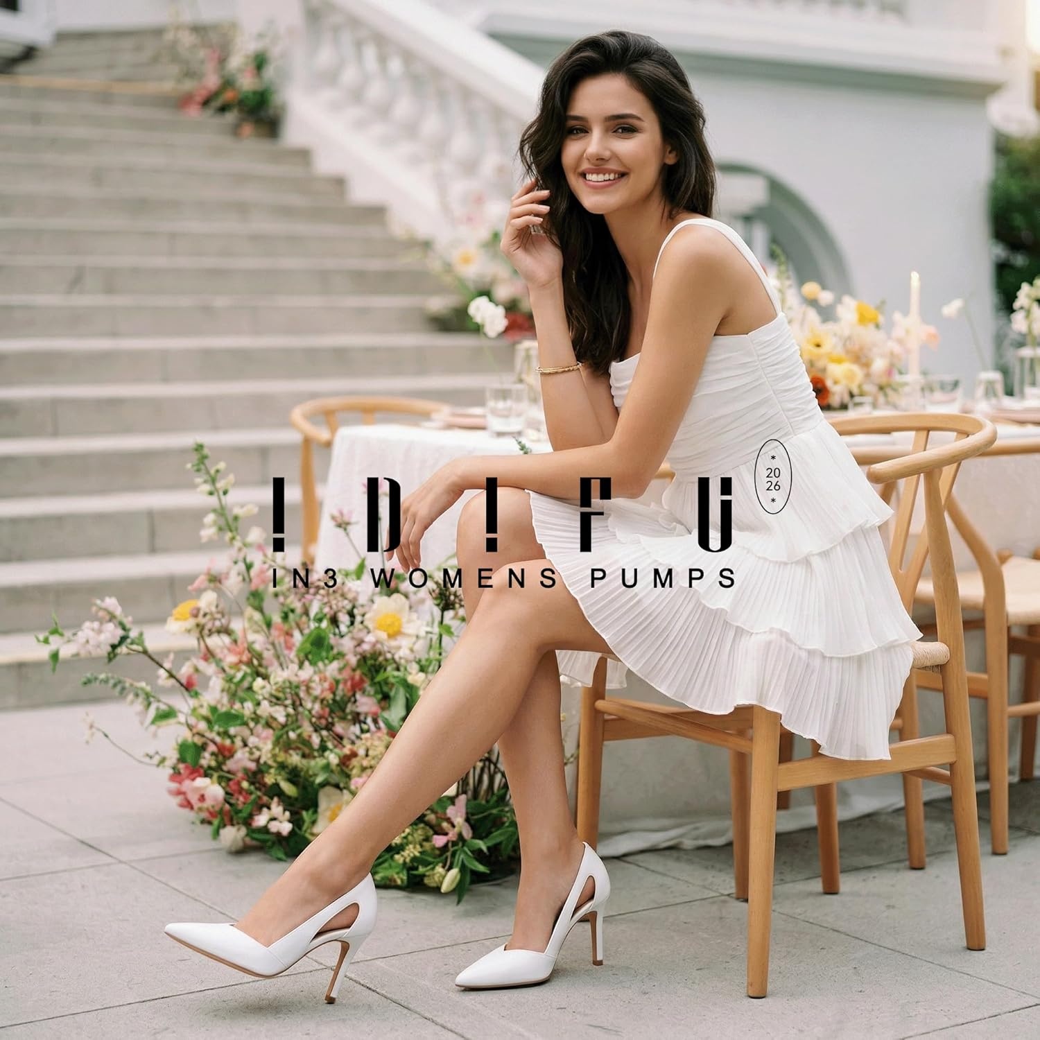 image:imageIDIFU IN3 Closed Pointed Toe Heels Womens Pumps Stiletto Kitten Heel Comfortable Cut Out Dress Shoes for Women Wedding Bridal Prom Office Casual Fashion Cute Classic Pumps ShoesWhite Pu