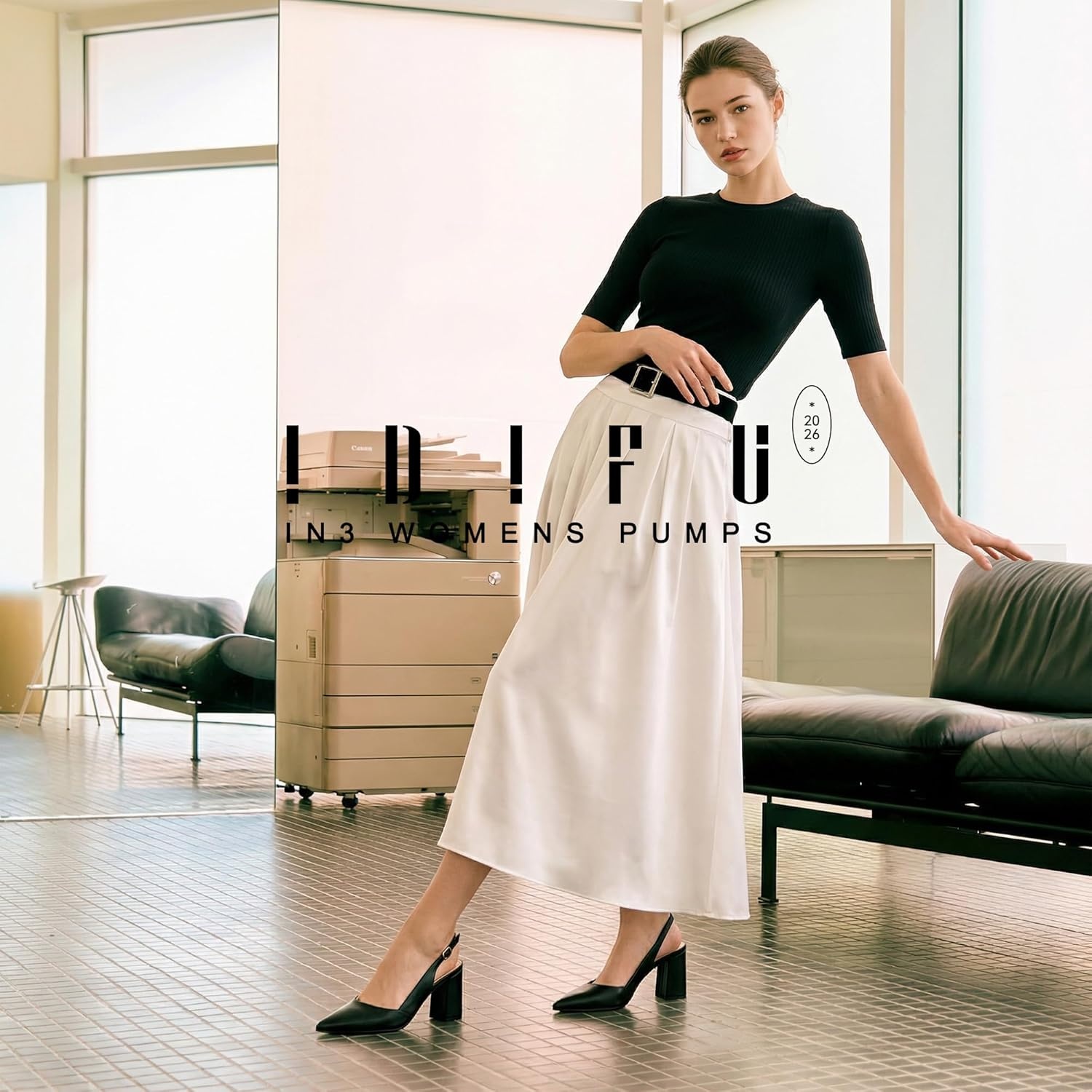 image:imageIDIFU IN3 Womens Slingback Heels Closed Pointed Toe Chunky Low Heel Dress Pumps Comfort Bridal Wedding Party Prom Work Office Business Pumps ShoesBlack Pu