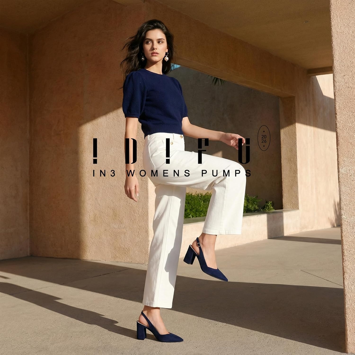 image:imageIDIFU IN3 Womens Slingback Heels Closed Pointed Toe Chunky Low Heel Dress Pumps Comfort Bridal Wedding Party Prom Work Office Business Pumps ShoesNavy Blue Suede