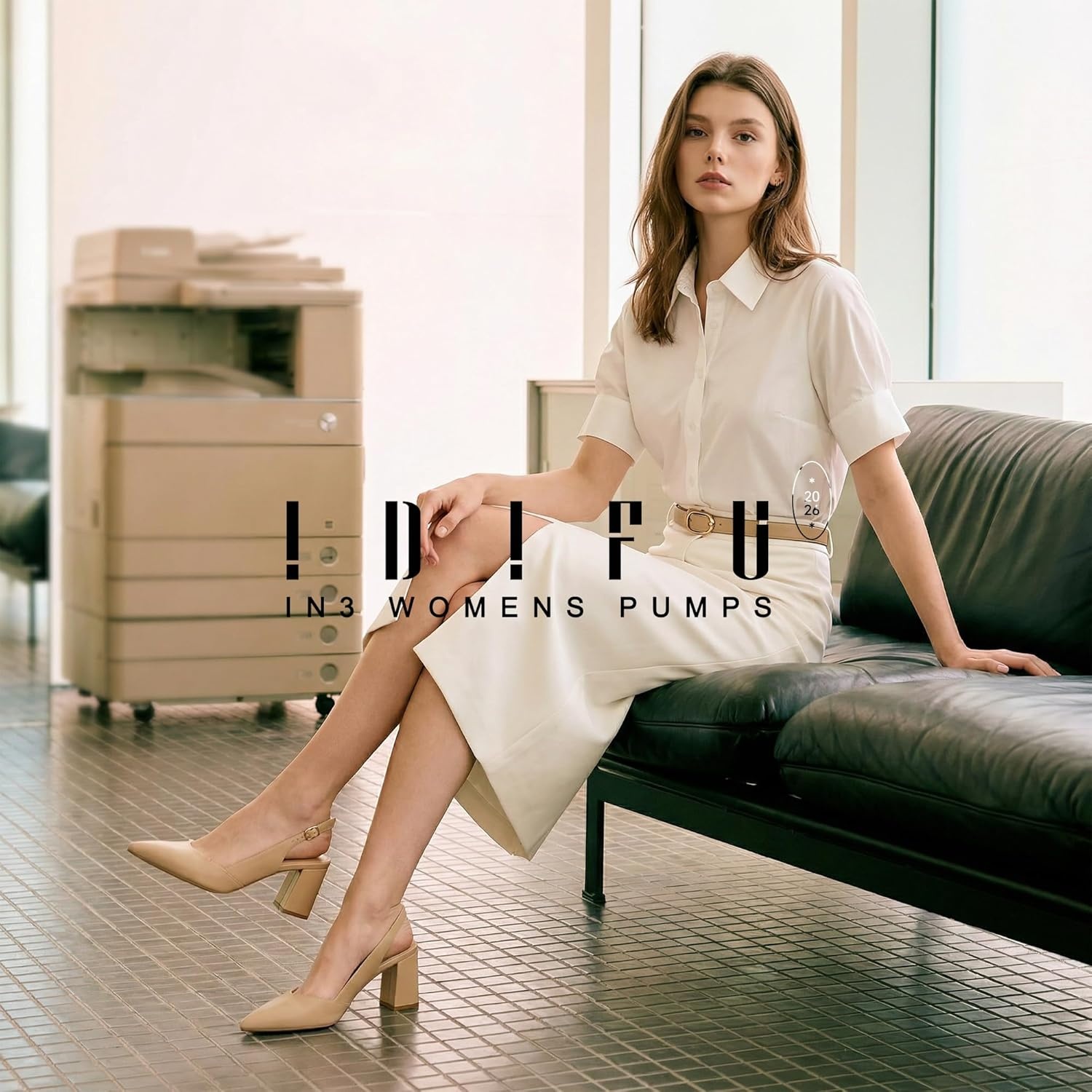 image:imageIDIFU IN3 Womens Slingback Heels Closed Pointed Toe Chunky Low Heel Dress Pumps Comfort Bridal Wedding Party Prom Work Office Business Pumps ShoesNude Pu