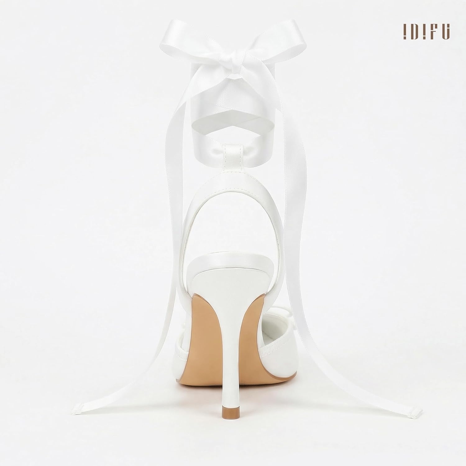 image:imageIDIFU IN4 Ballet Heels Closed Square Toe Bow Ballerina High Heels for Women Lace Up Stiletto Wedding Bridal Dancing Evening Prom Party Shoes Comfortable Sexy Cute Slingback Pumps ShoesWhite Pu