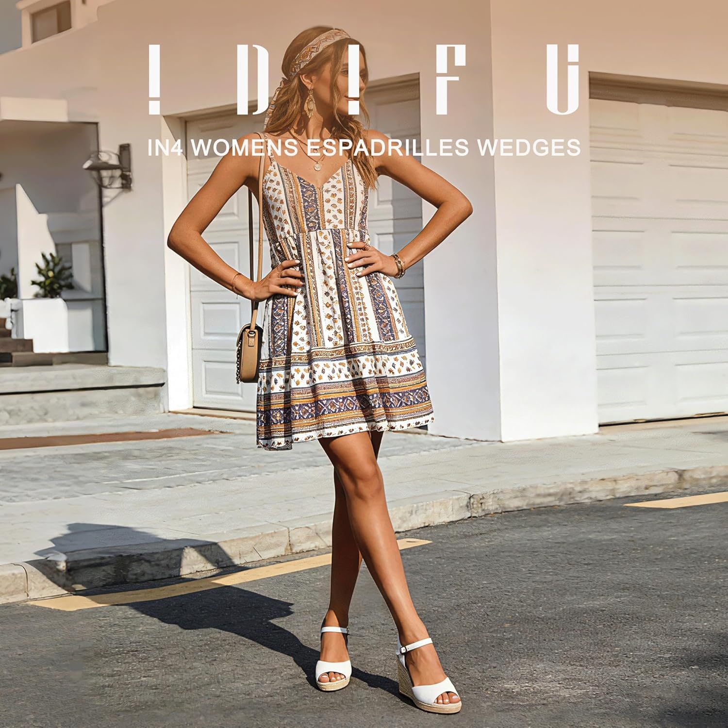 image:imageIDIFU IN4 Espadrilles Wedges Sandals for Women Platform Peep Open Toe Slingback Wedge Comfortable Summer Wedding Prom Work Beach Dress High Heel Wedges SandalsWhite Pu