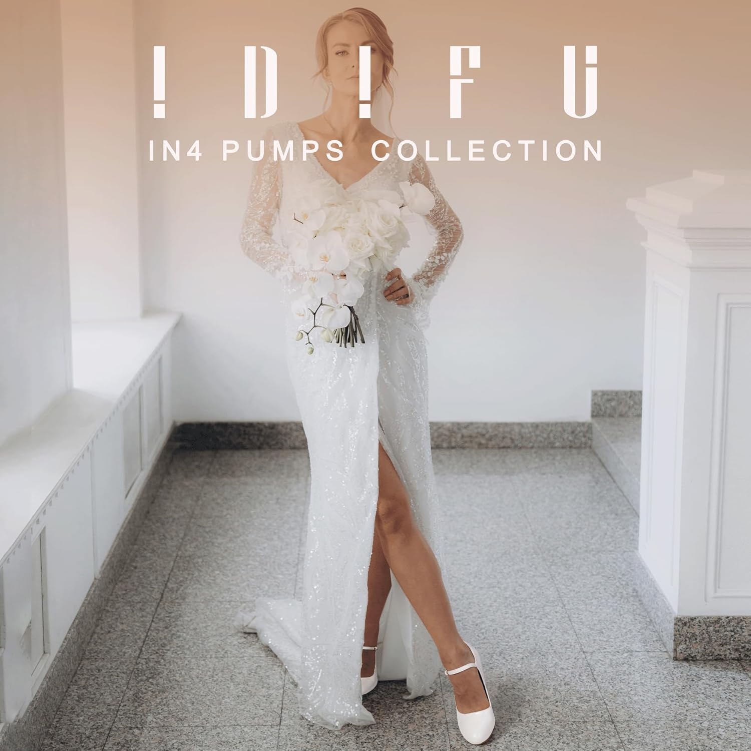 image:imageIDIFU IN4 Womens Pumps Mary Jane Dress Shoes for Women Closed Toe Heels High Chunky Block Heels Dressy Wedding Bride Prom Graduation Business Heels Comfortable Formal Vintage Round Toe Pumps ShoesWhite Pu