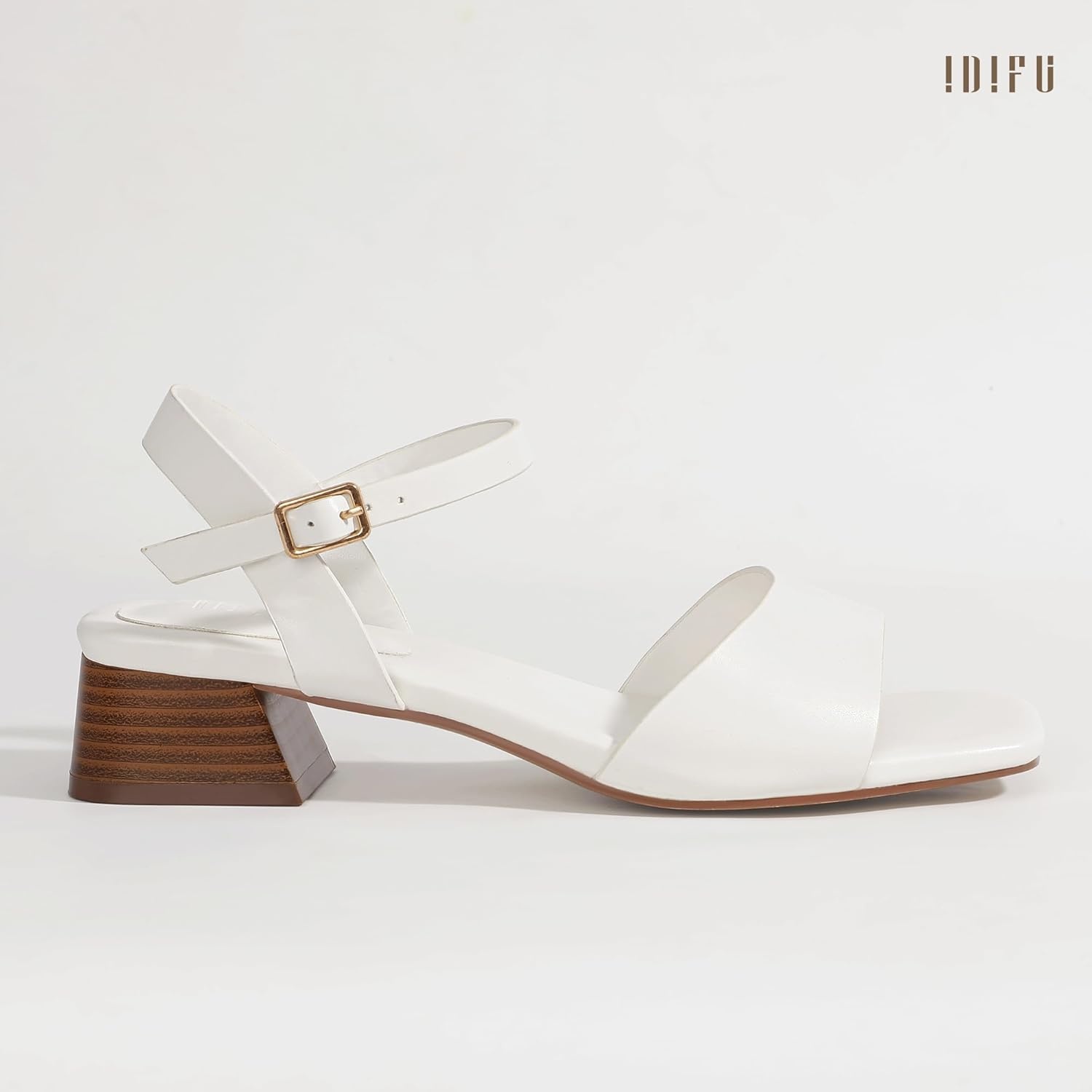 image:imageIDIFU Low Heels for Women Square Toe Chunky Block Heeled Sandals Ankle Strap Open Toe Dress Shoes Wedding Bride Bridal Prom Evening Party Comfortable Dressy Casual Cute Short HeelsWhite Pu
