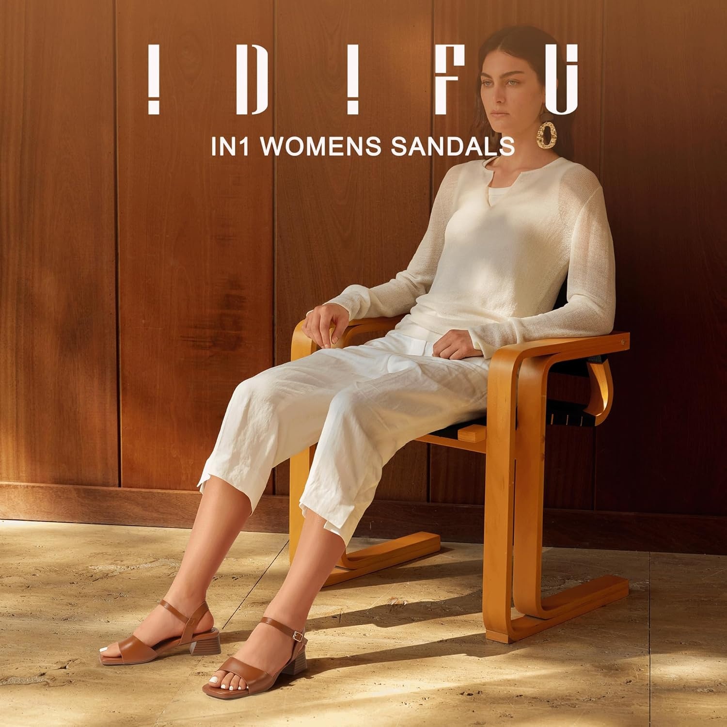 image:imageIDIFU Low Heels for Women Square Toe Chunky Block Heeled Sandals Ankle Strap Open Toe Dress Shoes Wedding Bride Bridal Prom Evening Party Comfortable Dressy Casual Cute Short HeelsBrown Pu