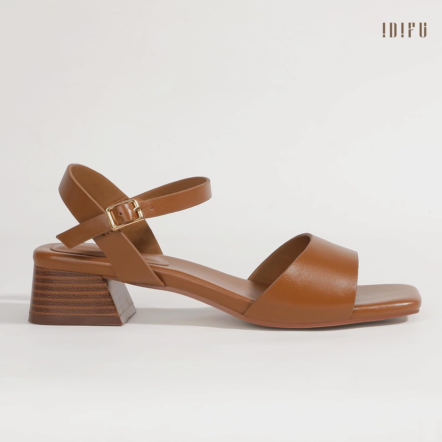 image:imageIDIFU Low Heels for Women Square Toe Chunky Block Heeled Sandals Ankle Strap Open Toe Dress Shoes Wedding Bride Bridal Prom Evening Party Comfortable Dressy Casual Cute Short HeelsBrown Pu