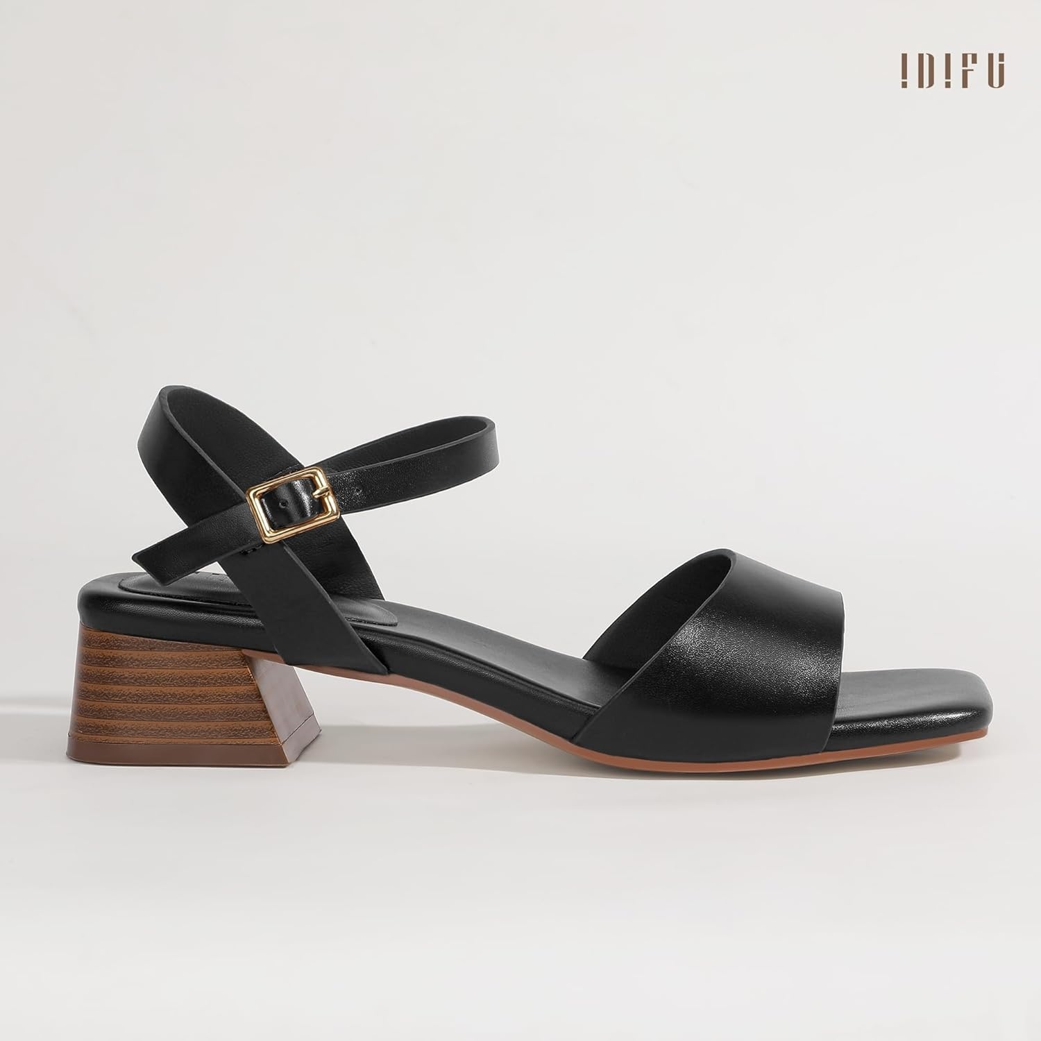 image:imageIDIFU Low Heels for Women Square Toe Chunky Block Heeled Sandals Ankle Strap Open Toe Dress Shoes Wedding Bride Bridal Prom Evening Party Comfortable Dressy Casual Cute Short HeelsBlack Pu
