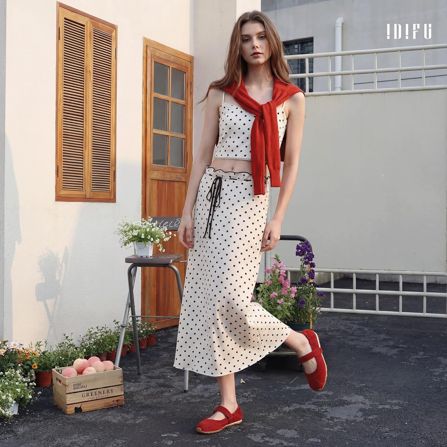 image:imageIDIFU Mary Jane Sneakers for Women Fashion Ankle Strap Ballet Flats with Adjustable Hook and Loop Comfortable Cute Closed Round Toe Slip On Dressy Walking Dress Shoes Office Travel Everyday SneakersRed Nubuck