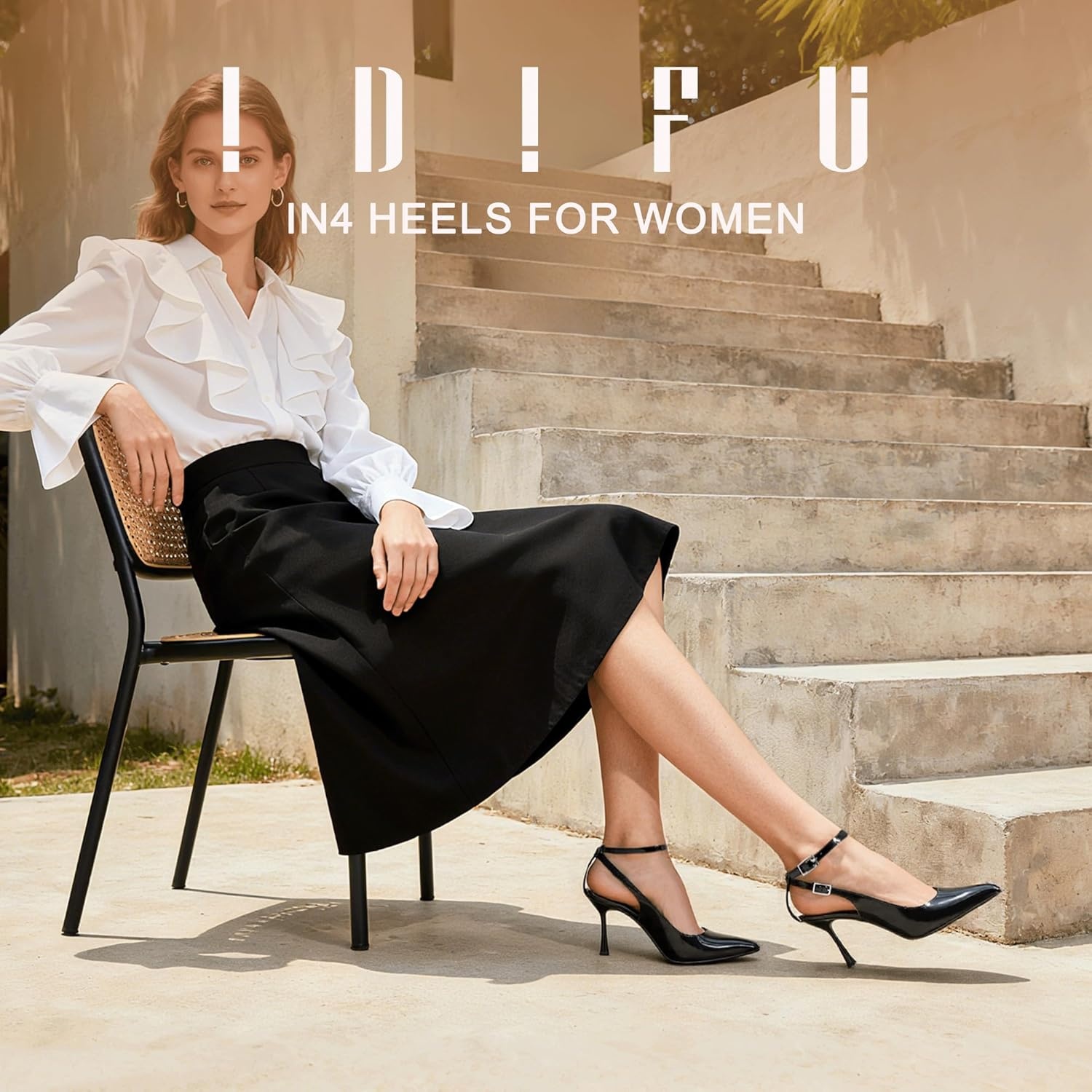 image:imageIDIFU Slingback Heels for Women Pumps Closed Toe High Stiletto Heels Pointed Toe Ankle Strap Dress Shoes Wedding Prom Bridal Party Work Fashion Sexy Comfortable PumpsBlack Pat