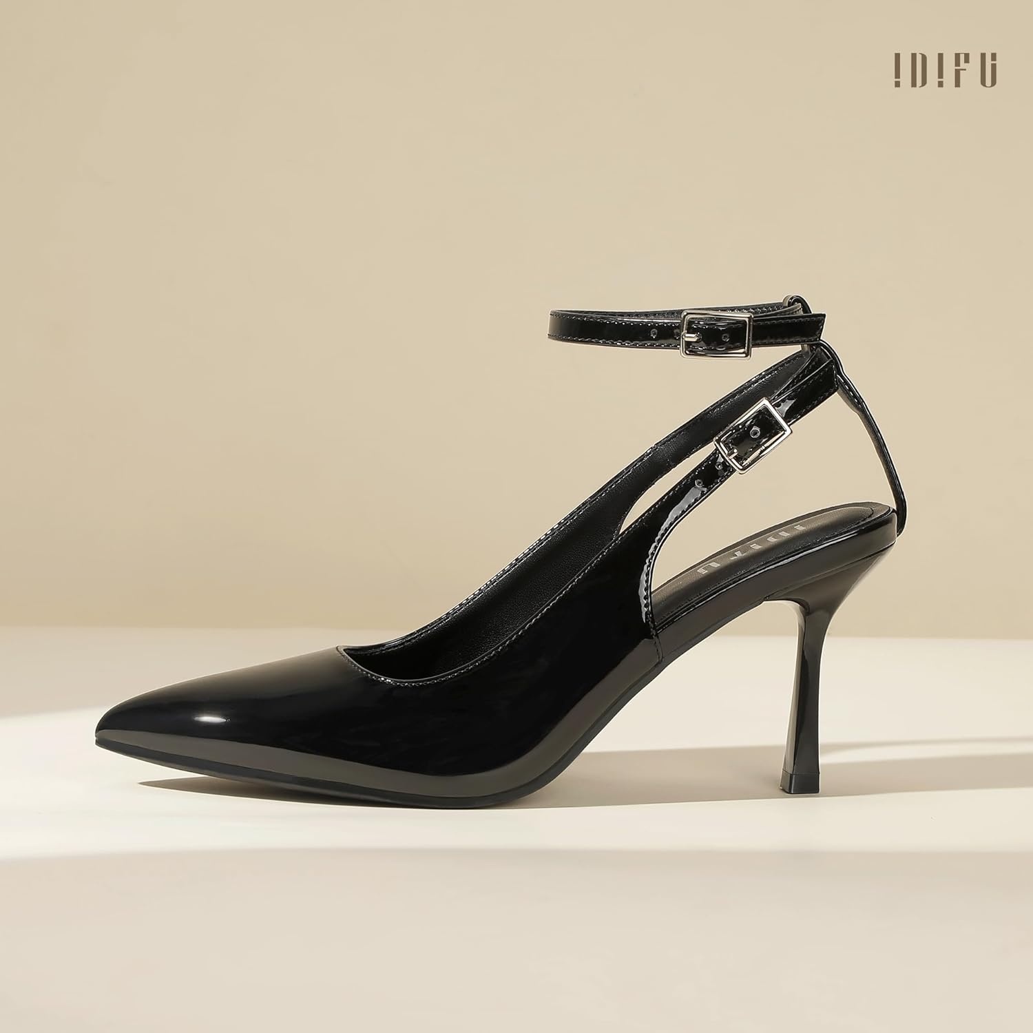 image:imageIDIFU Slingback Heels for Women Pumps Closed Toe High Stiletto Heels Pointed Toe Ankle Strap Dress Shoes Wedding Prom Bridal Party Work Fashion Sexy Comfortable PumpsBlack Pat